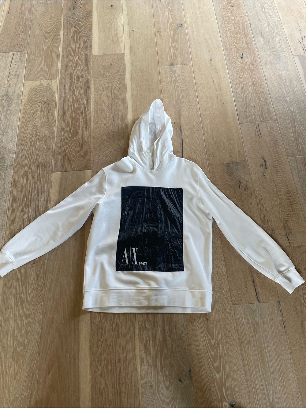 Armani Exchange White Hoodie with Black Graphic Square